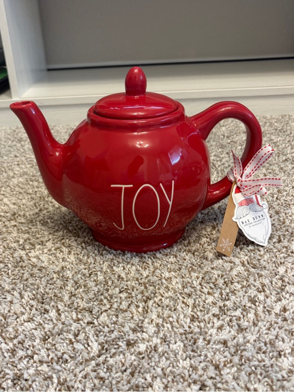 New With Tags Rae Dunn Red JOY Teapot